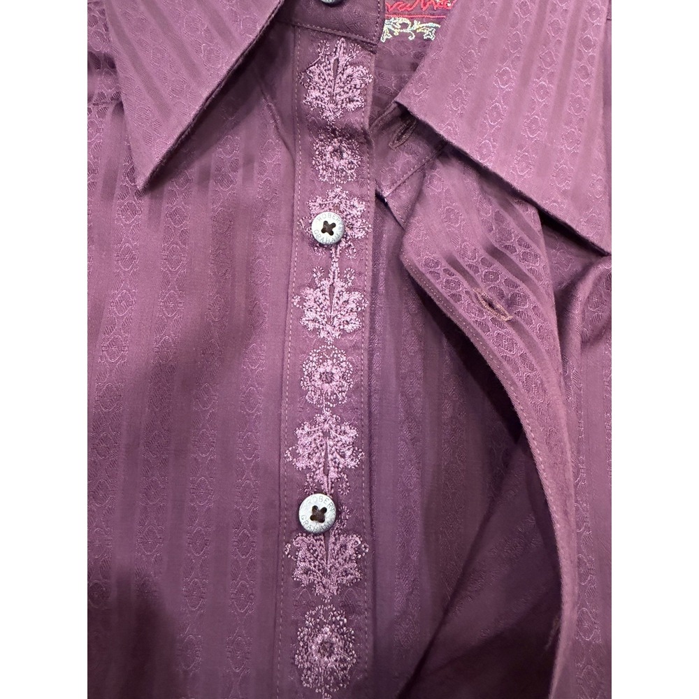 Men's Robert Graham Deep Purple Button-Down Striped Cotton Shirt L w/embroidery - Picture 4 of 7